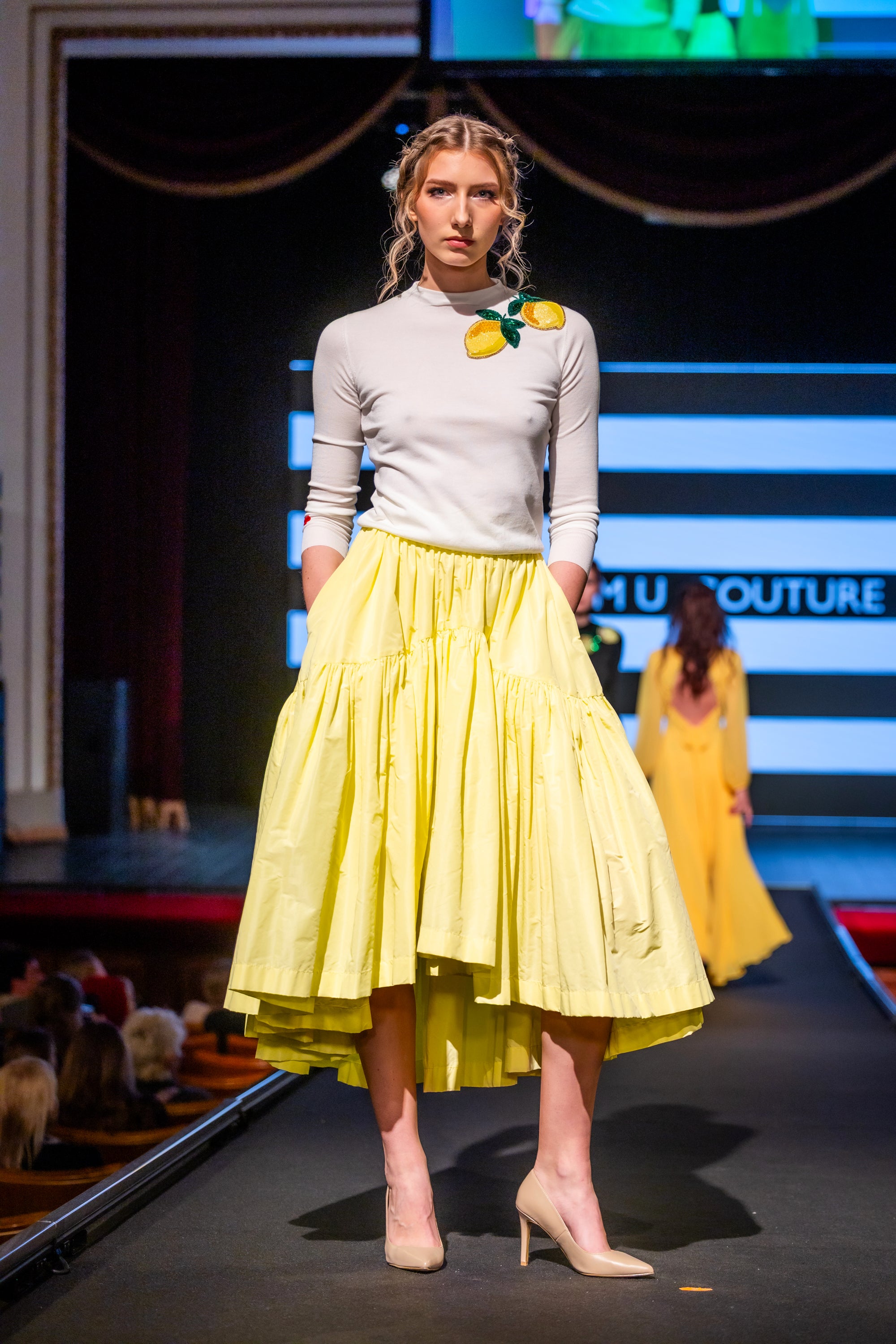 Taft skirt Isabella - midi, yellow