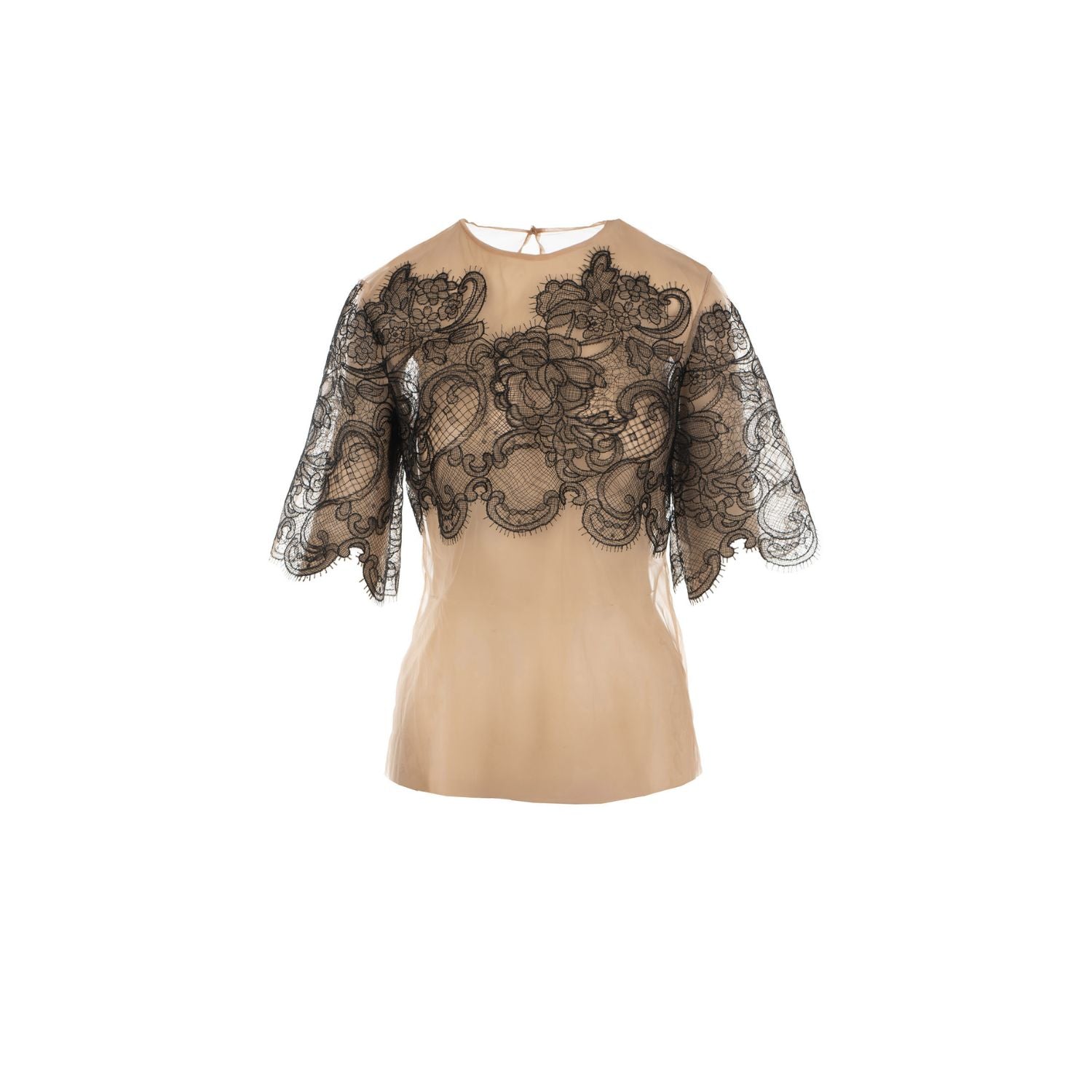Tulle and lace Blouse Gloria - Black and beige