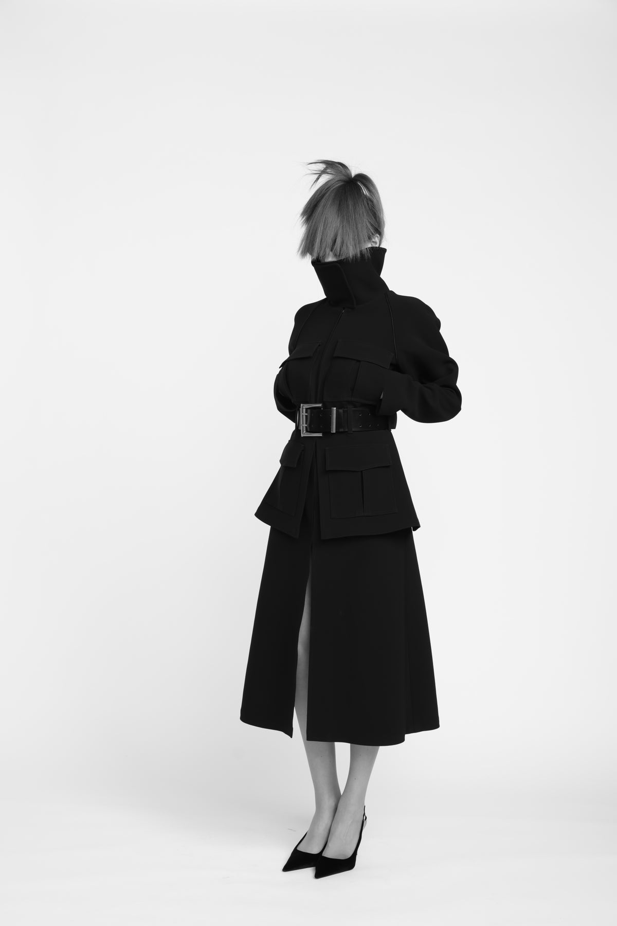 Coat dress Zahara - black, midi, one of a kind