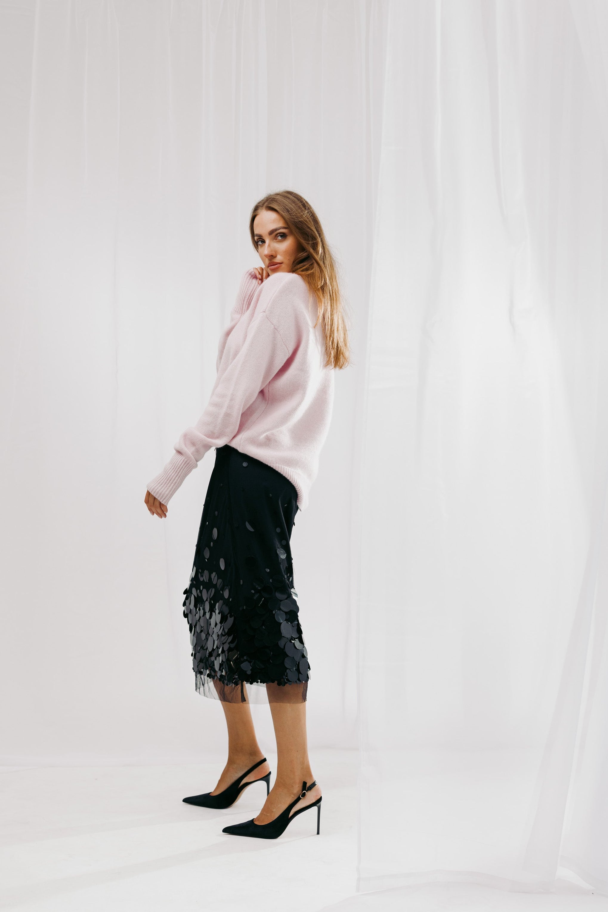 Embellished skirt - black, midi