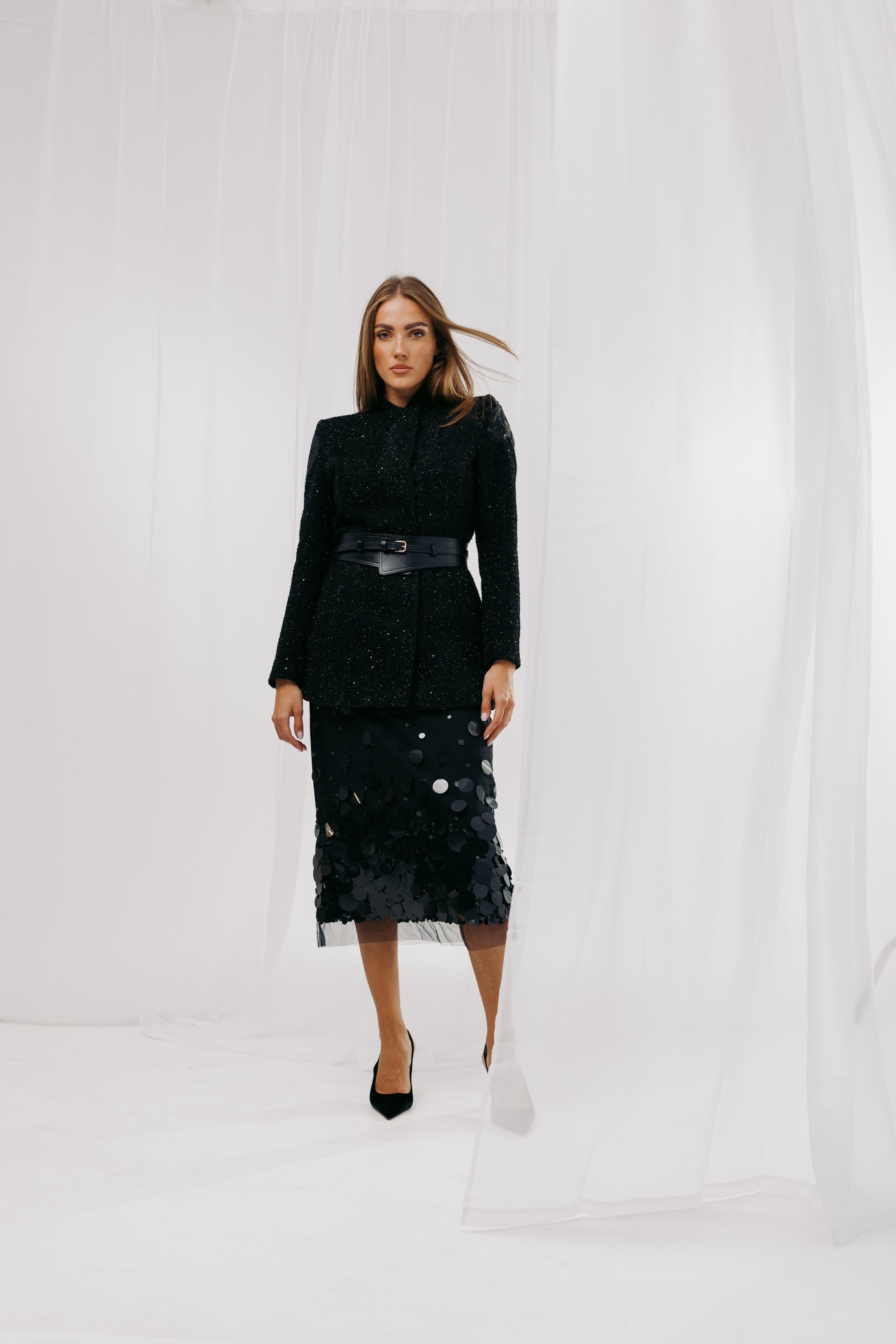Embellished skirt - black, midi