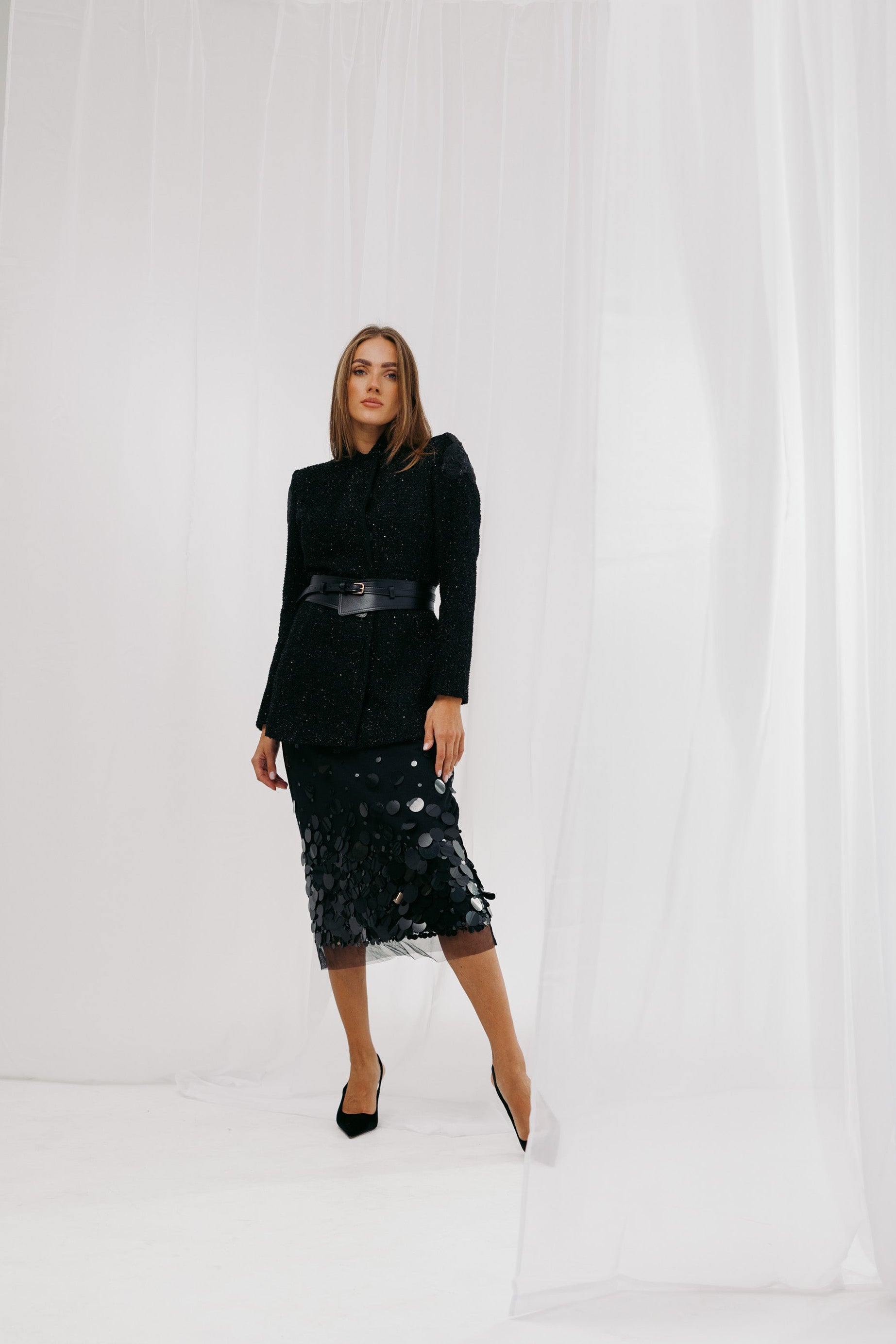 Embellished skirt - black, midi
