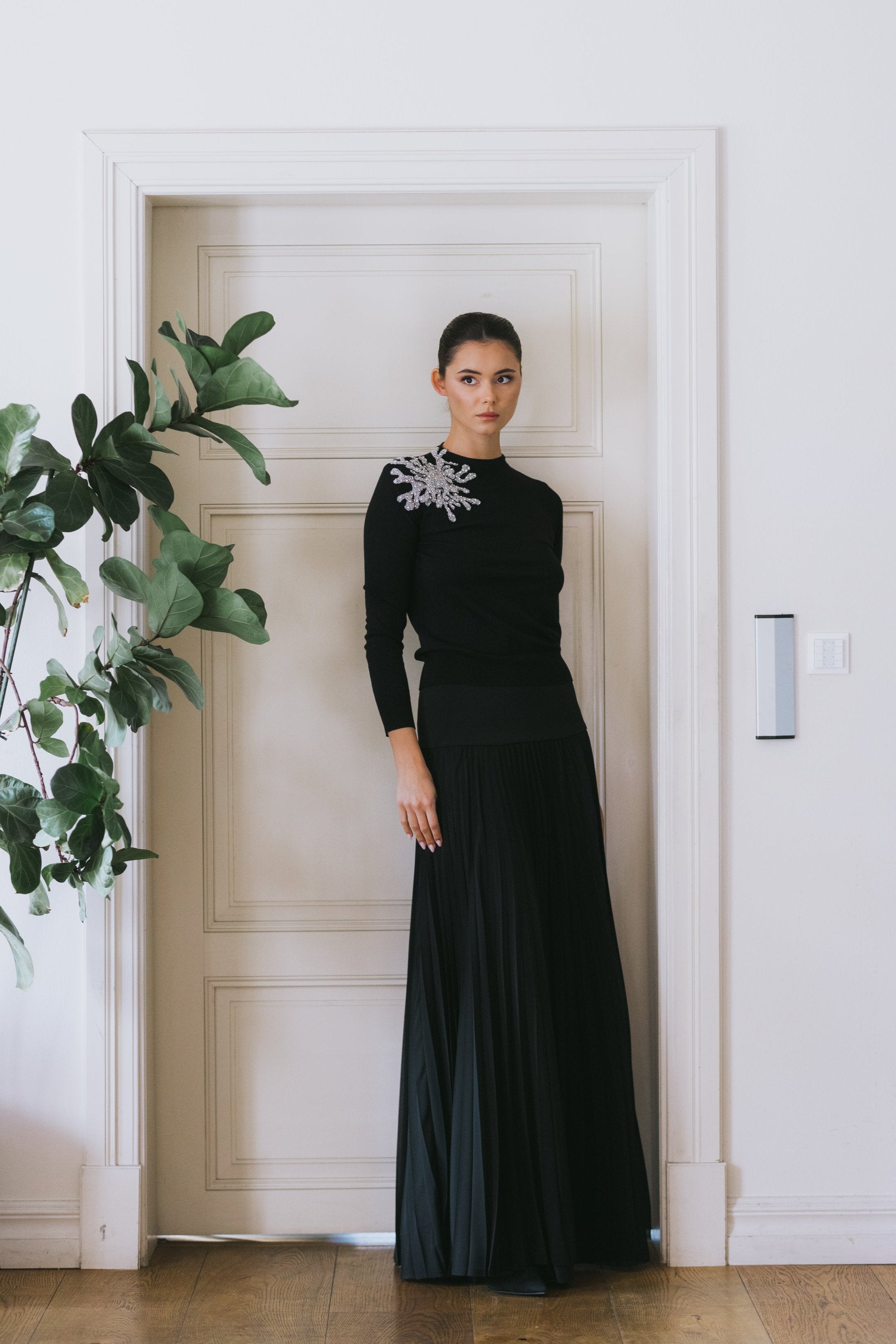 Pleated Skirt Sirly - maxi, black