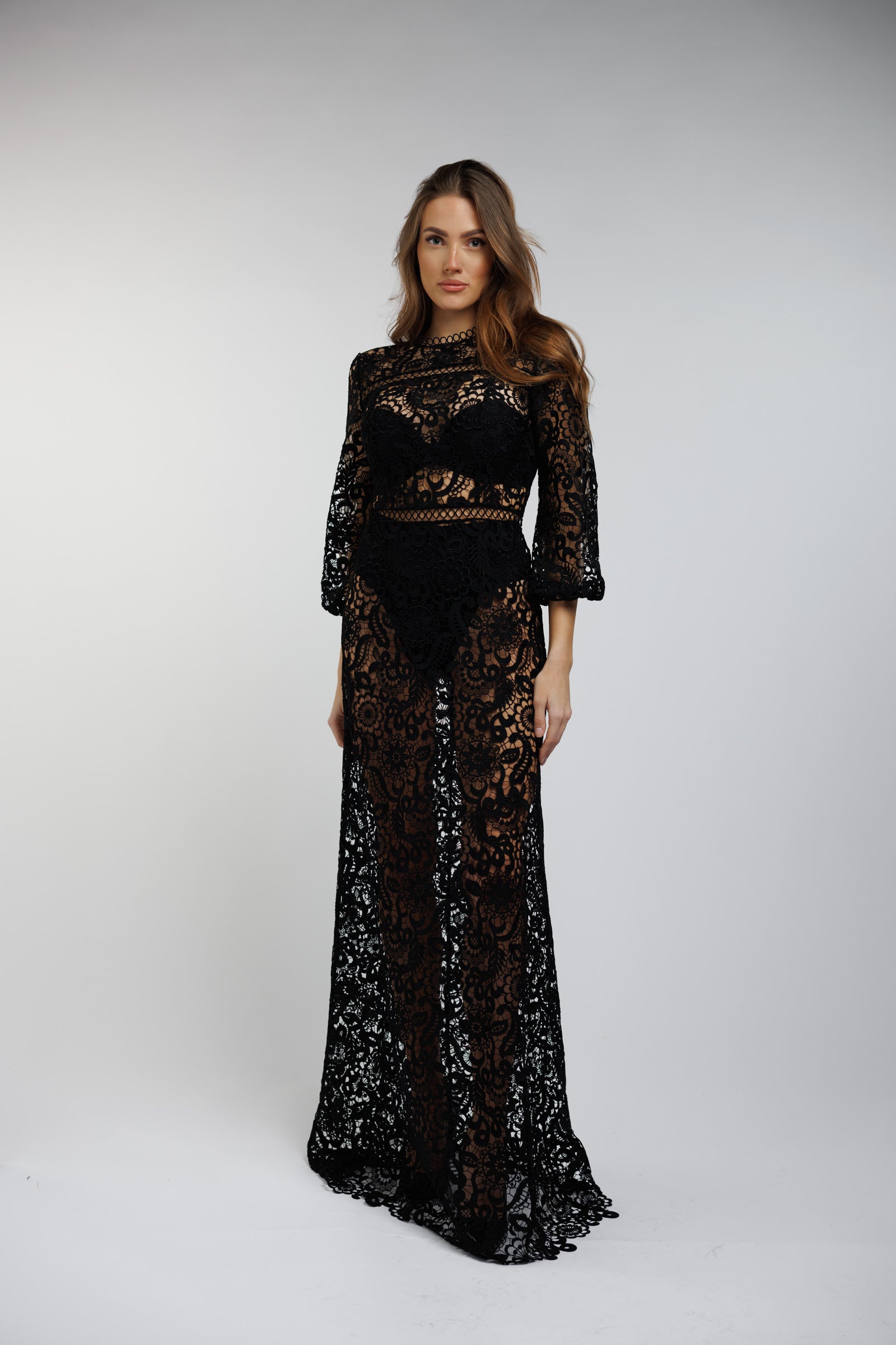Dress Aurora - maxi, black, long sleeves