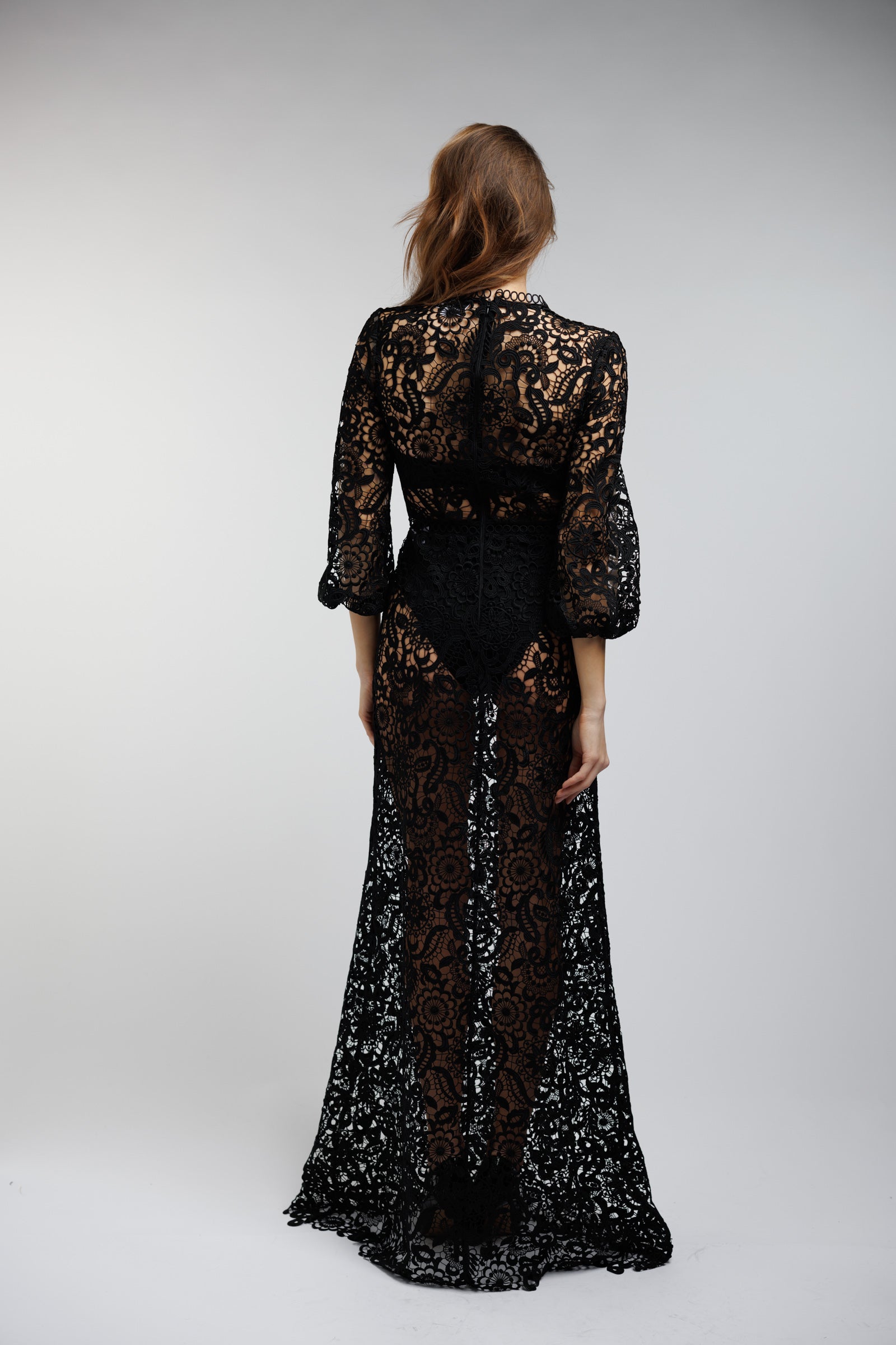 Dress Aurora - maxi, black, long sleeves