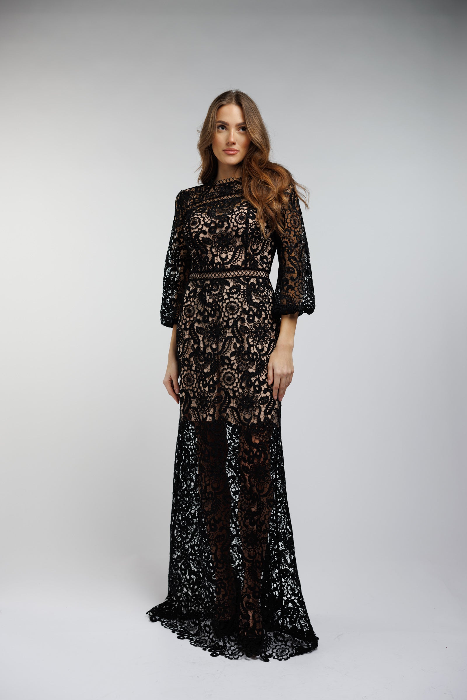Dress Aurora - maxi, black, long sleeves