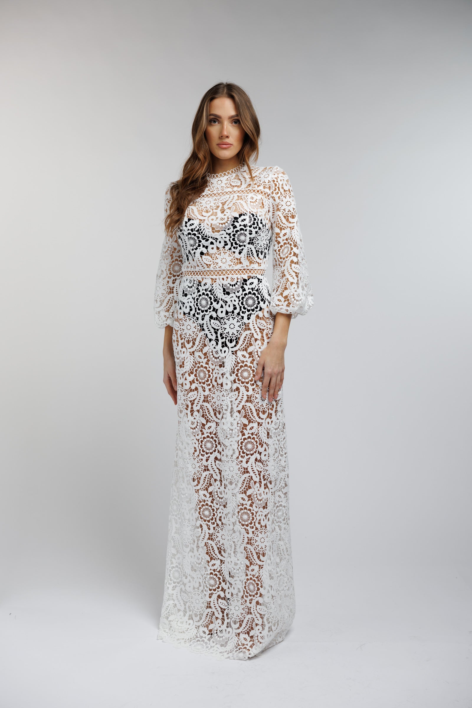 Dress Aurora - maxi, white, long sleeves