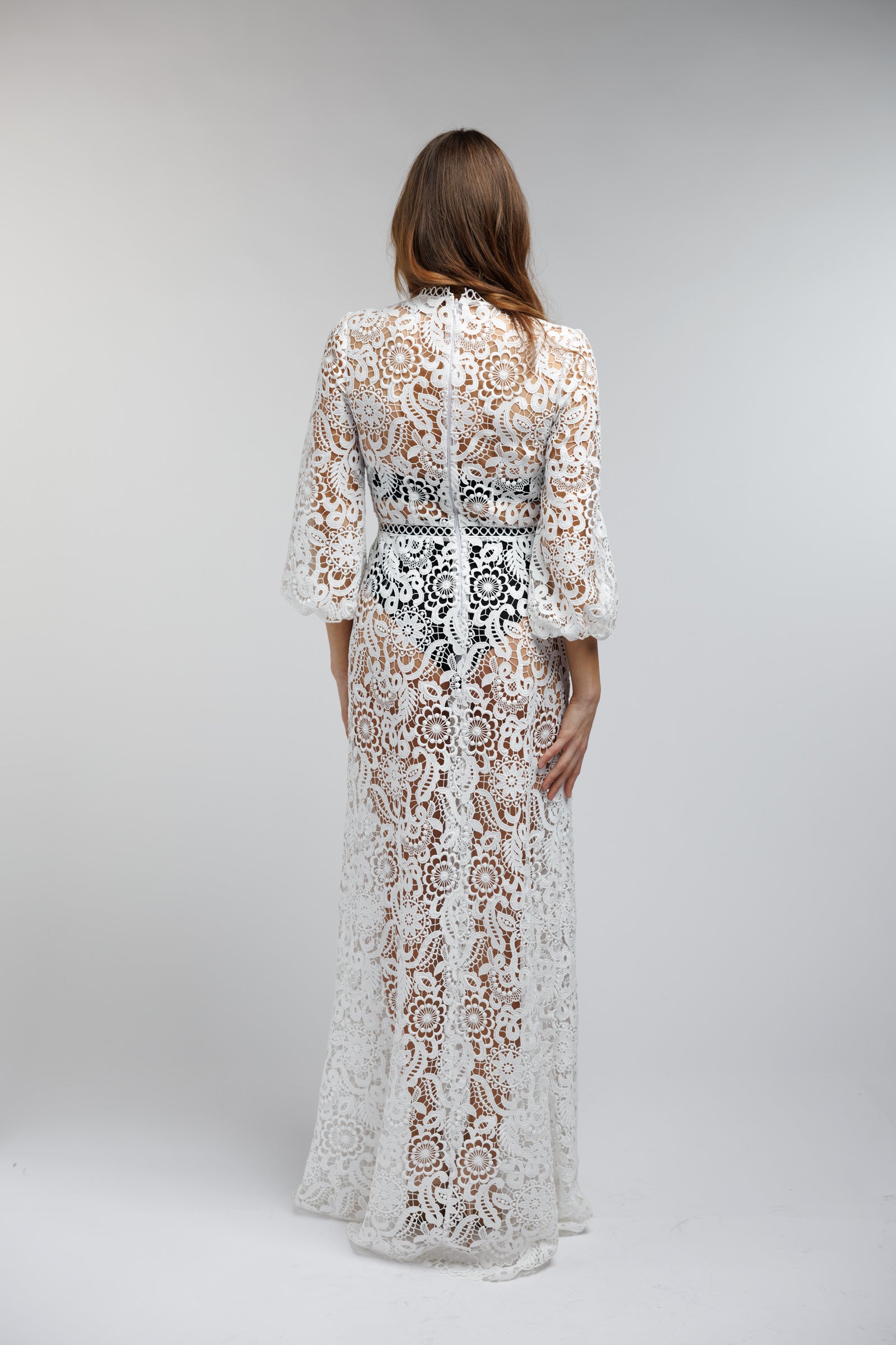 Dress Aurora - maxi, white, long sleeves