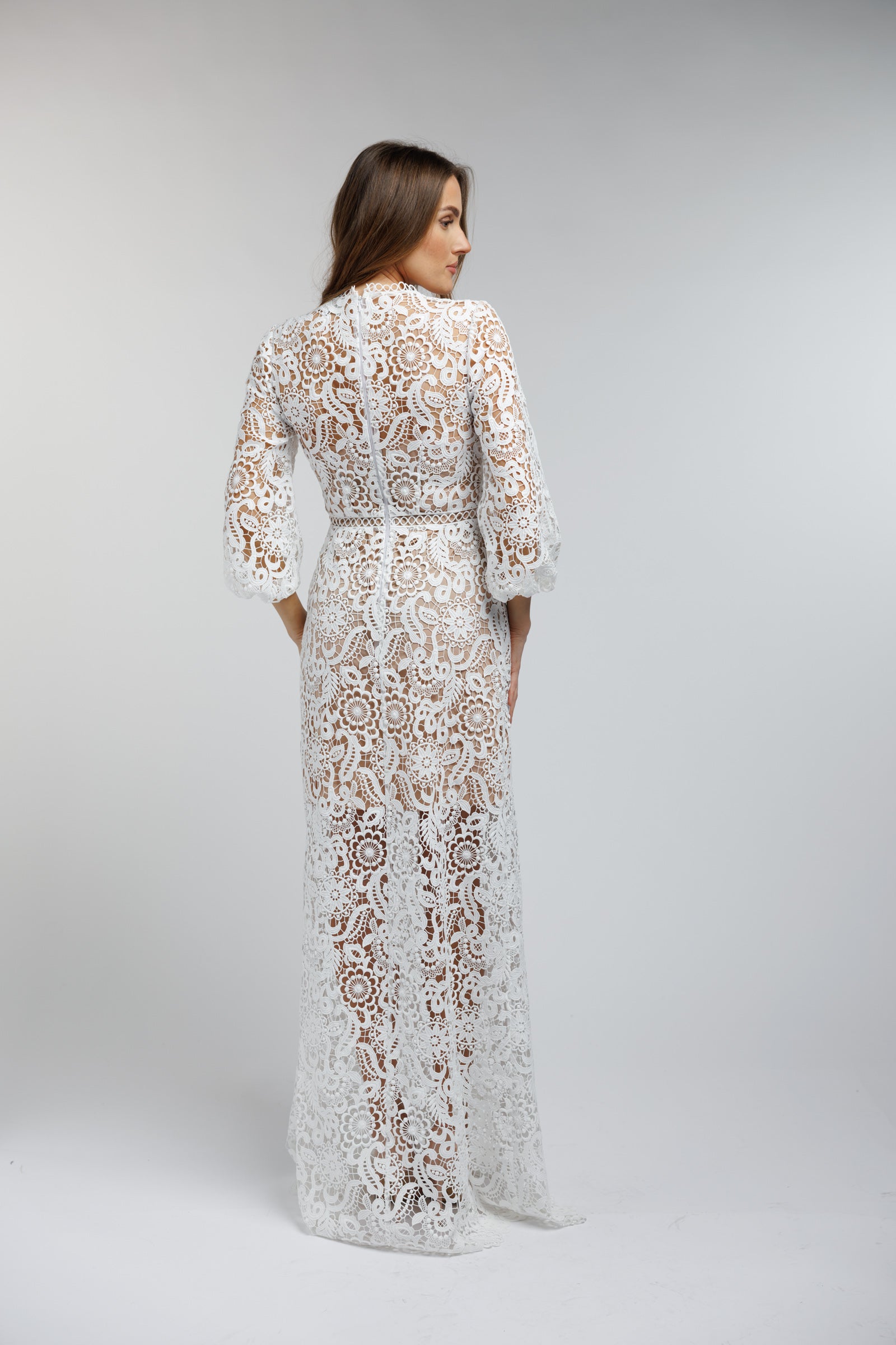 Dress Aurora - maxi, white, long sleeves
