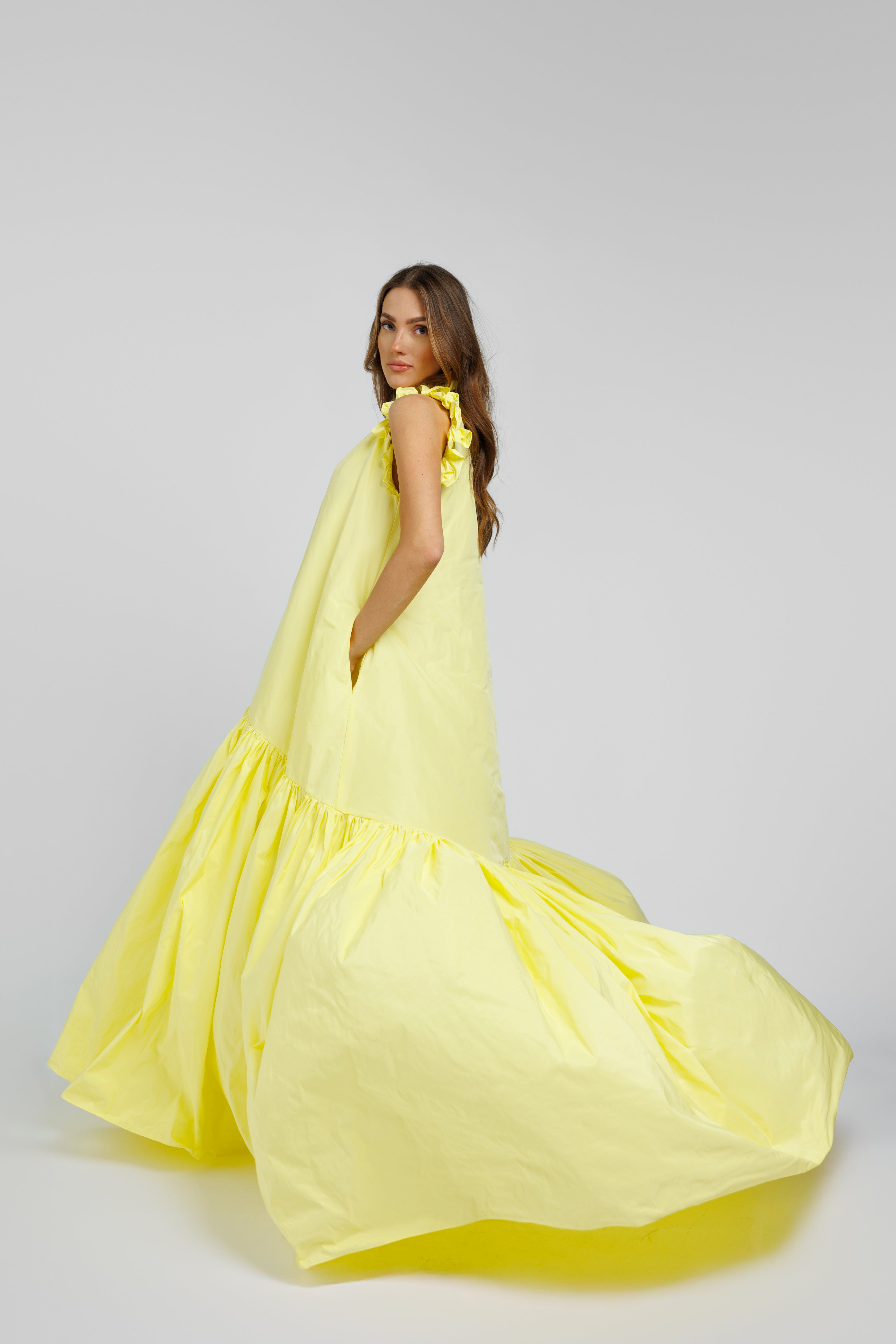 Taft dress Isabella - maxi, yellow