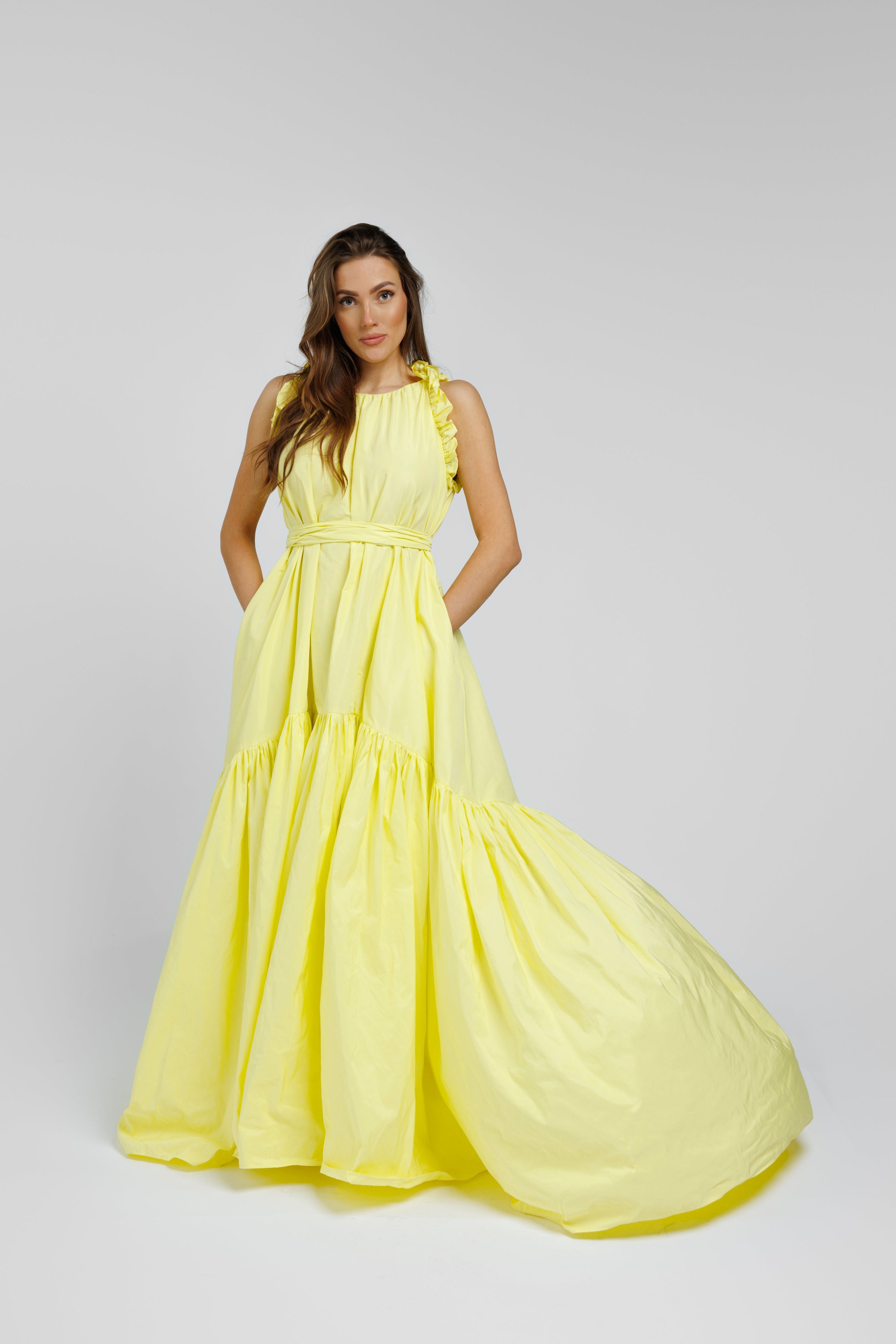Taft dress Isabella - maxi, yellow