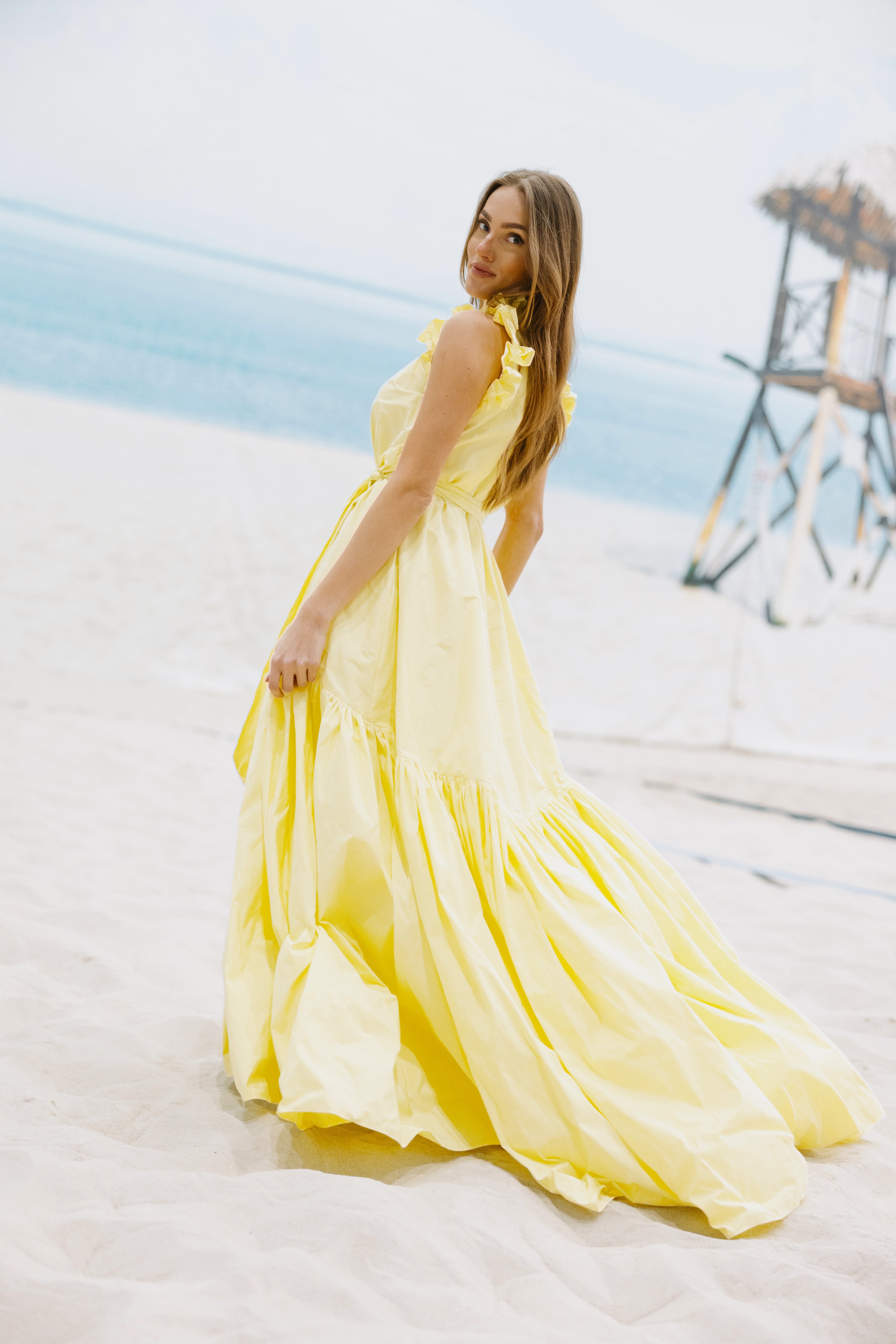 Taft dress Isabella - maxi, yellow