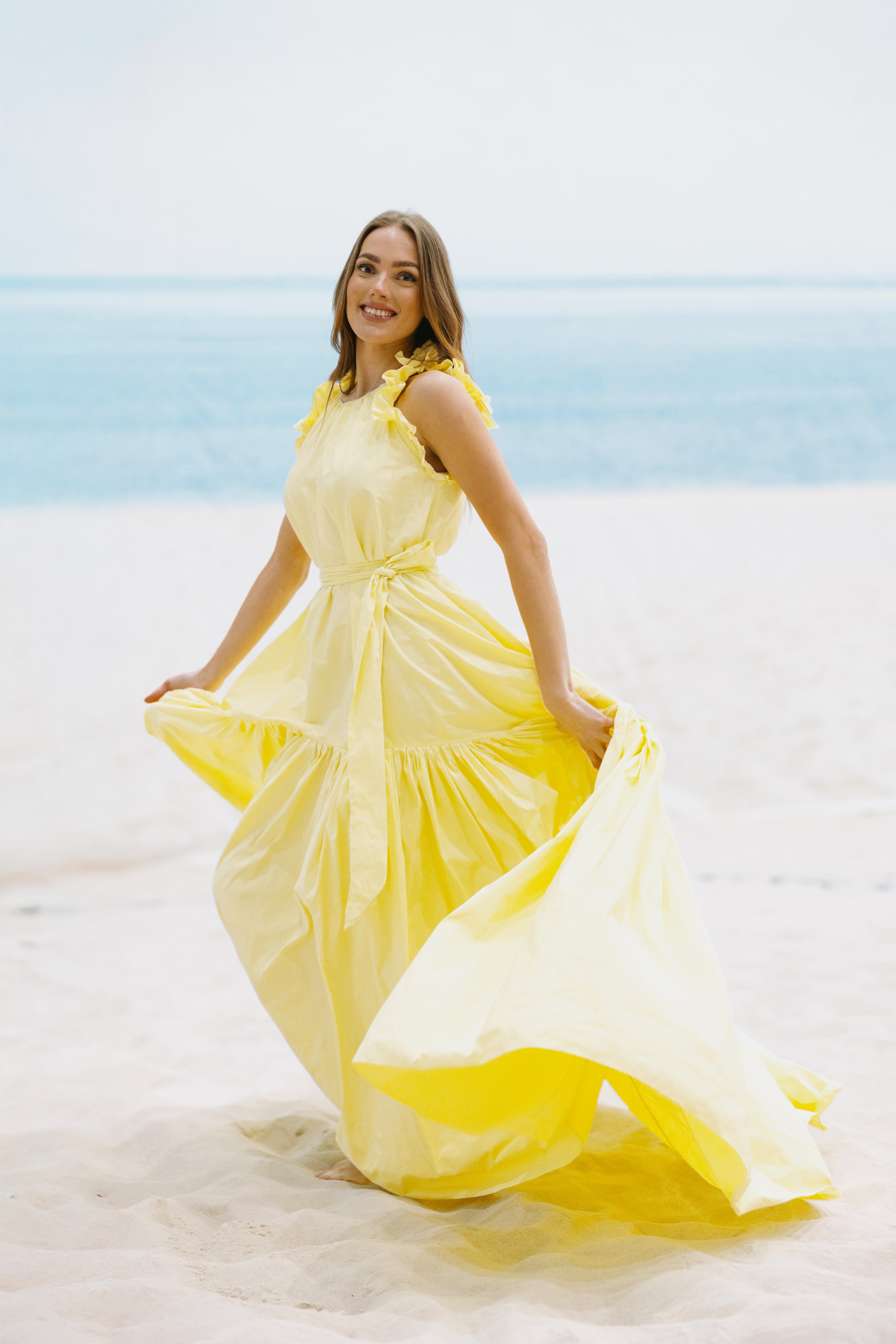 Taft dress Isabella - maxi, yellow