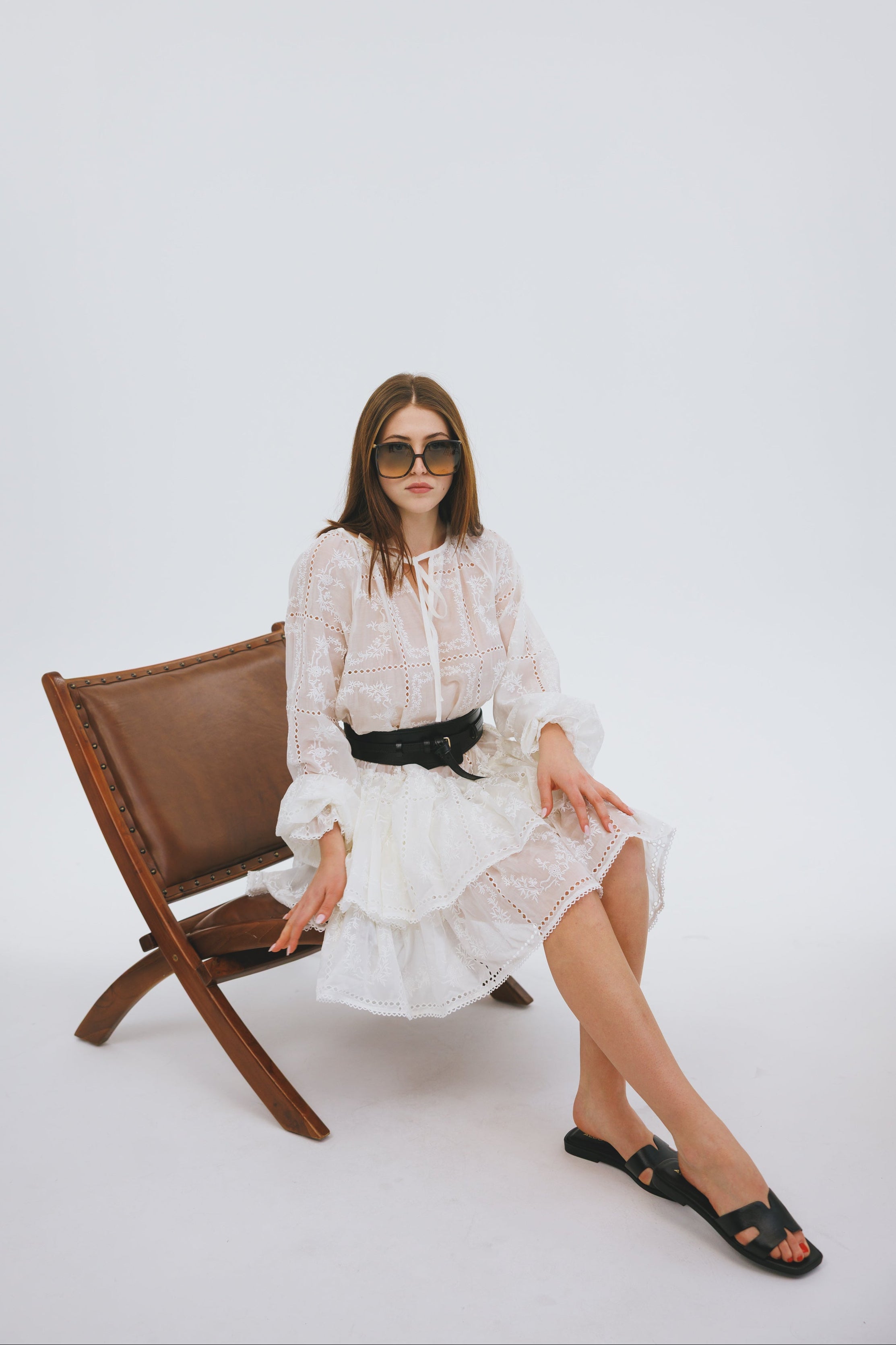 Dress Marylee - ivory, with belt