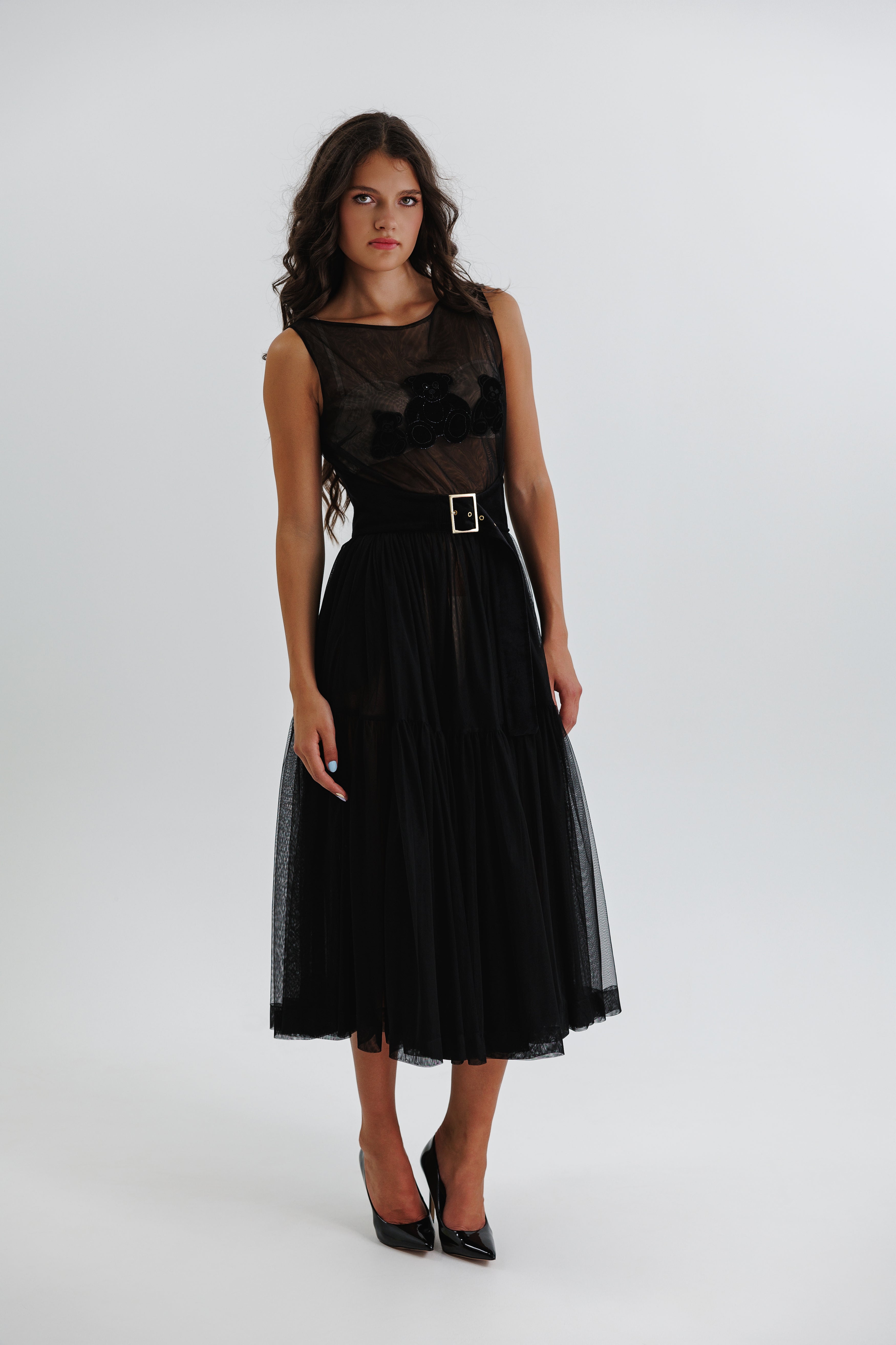 Amara tulle beach dress - Black, midi