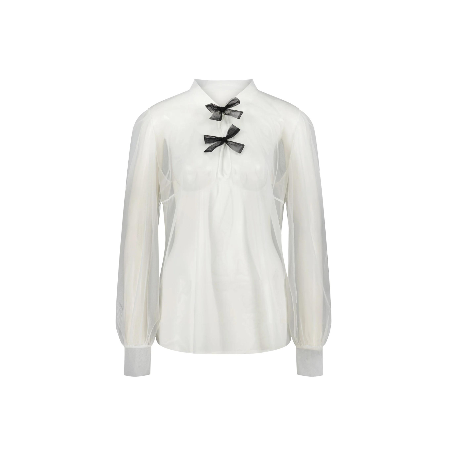 Tulle Blouse Linda - White, Long Sleeves