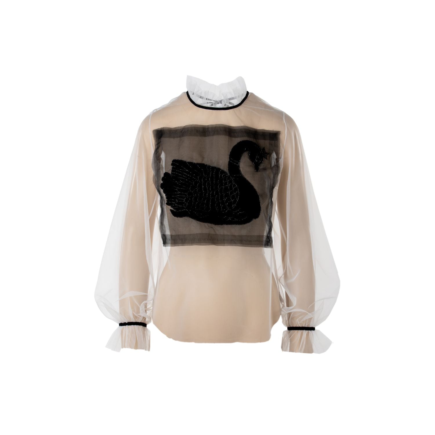 Tulle Blouse Celine - White, Long Sleeves