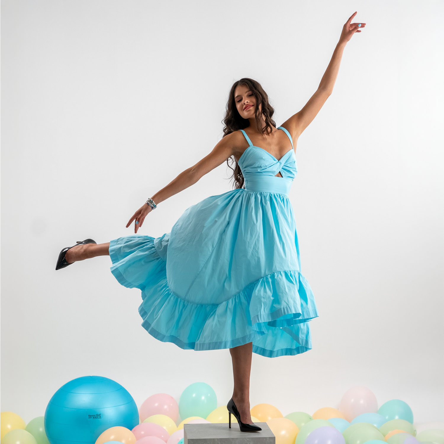 Bubblegum taffeta Dress Aqua