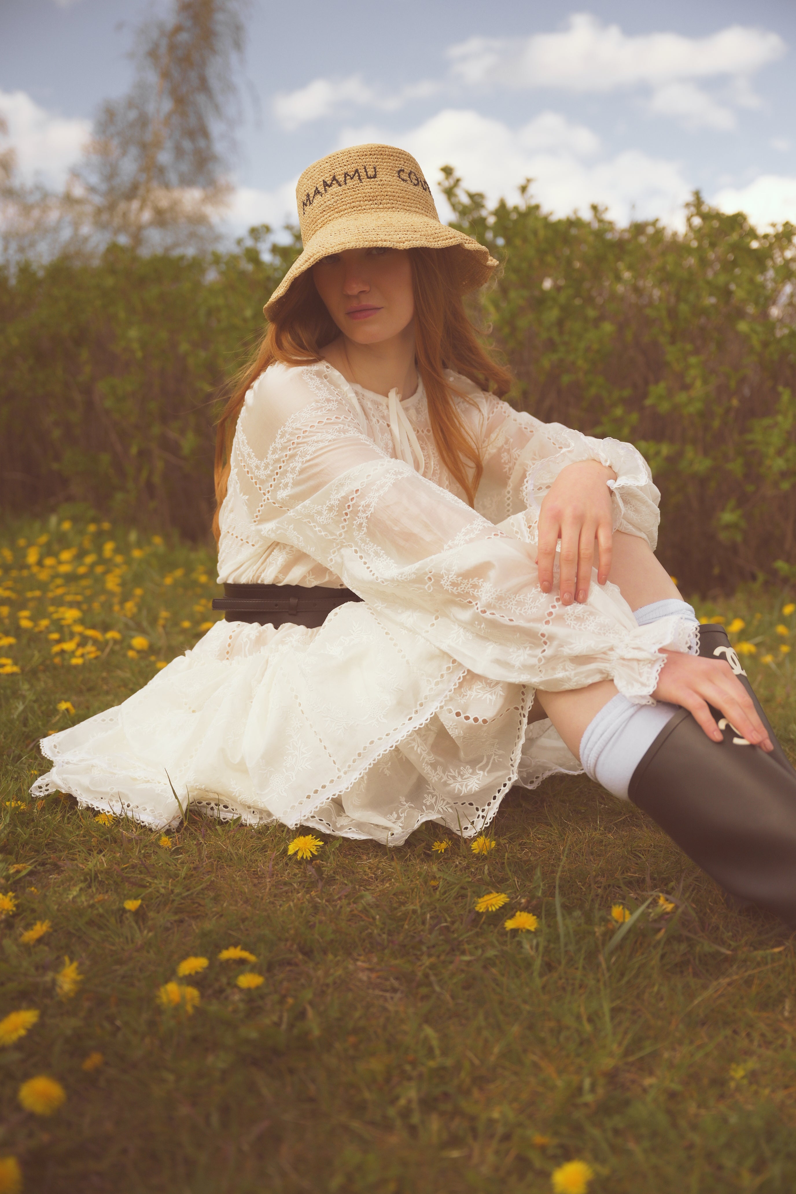Dress Marylee - ivory, with belt