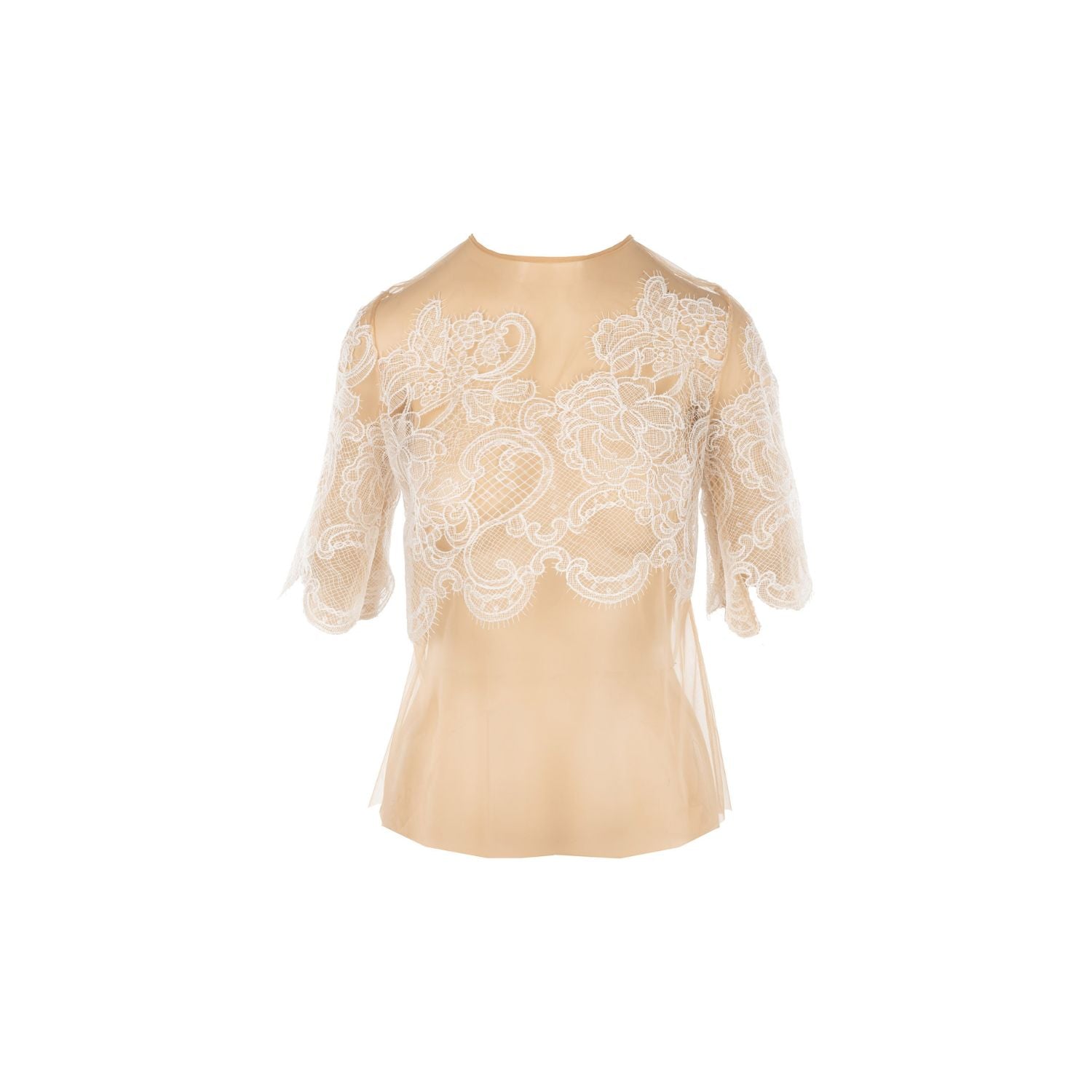 Tulle and lace Blouse Gloria - White and beige