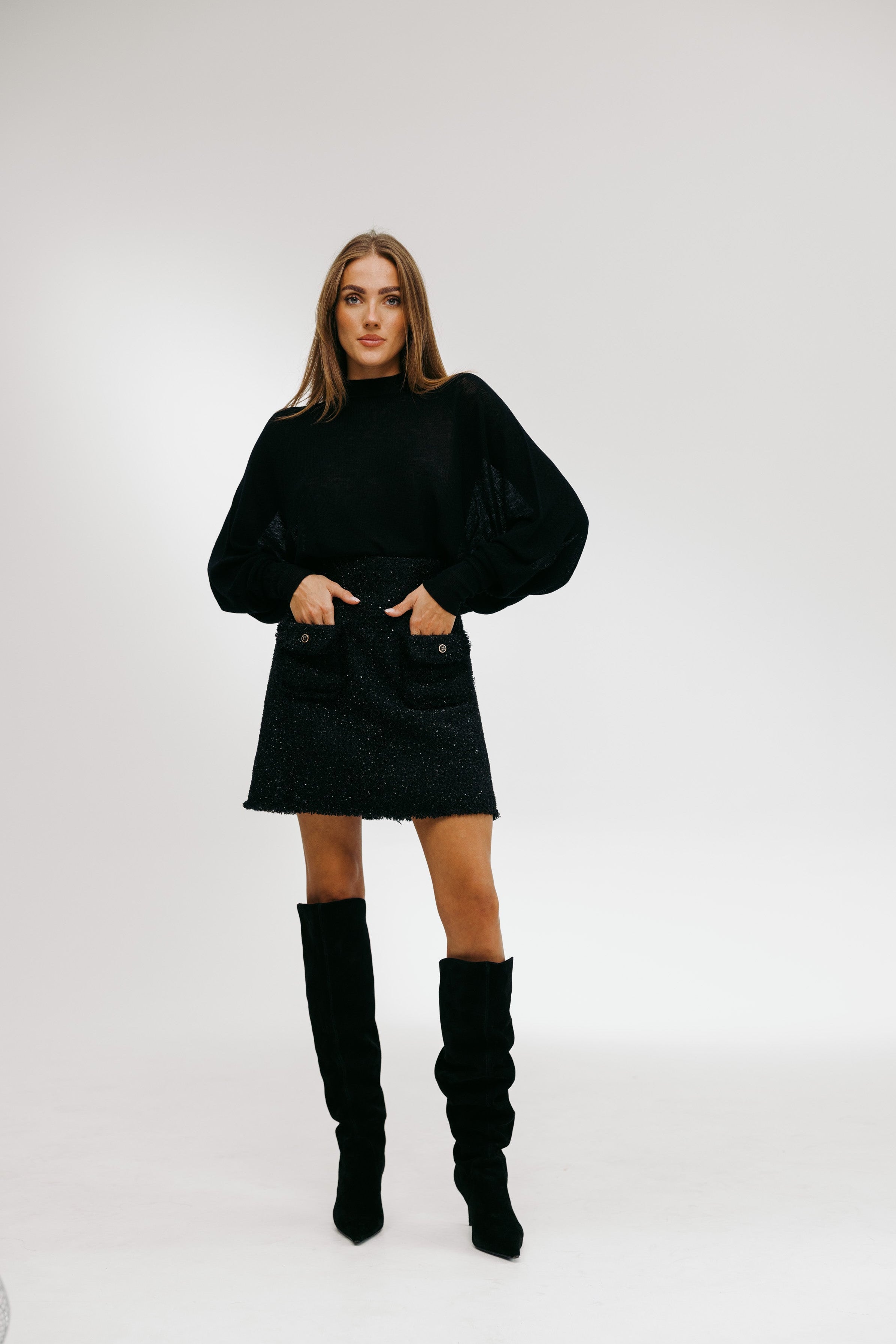Tweed skirt Margaux - black, mini