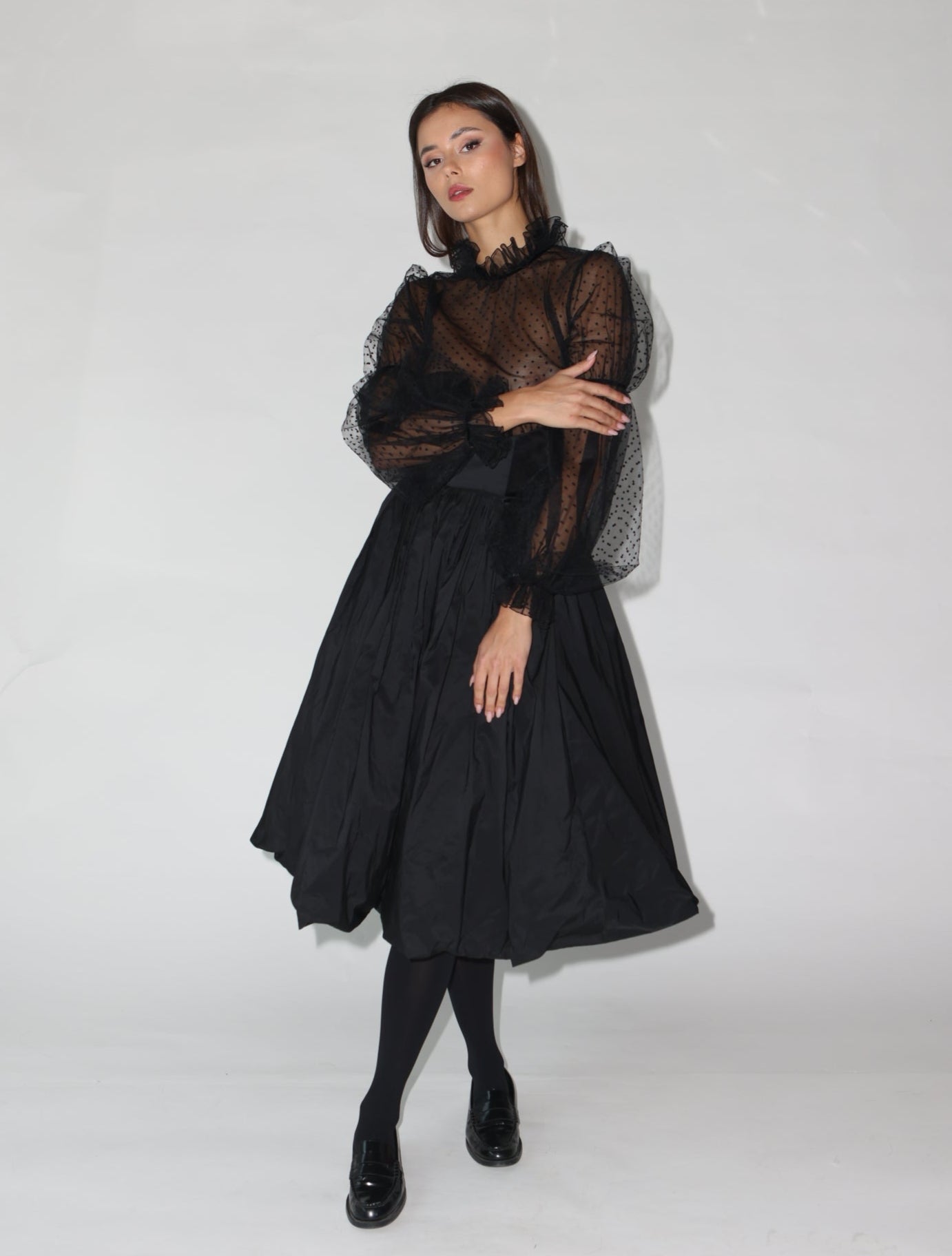 Tulle Blouse Mary - Black, Long Sleeve