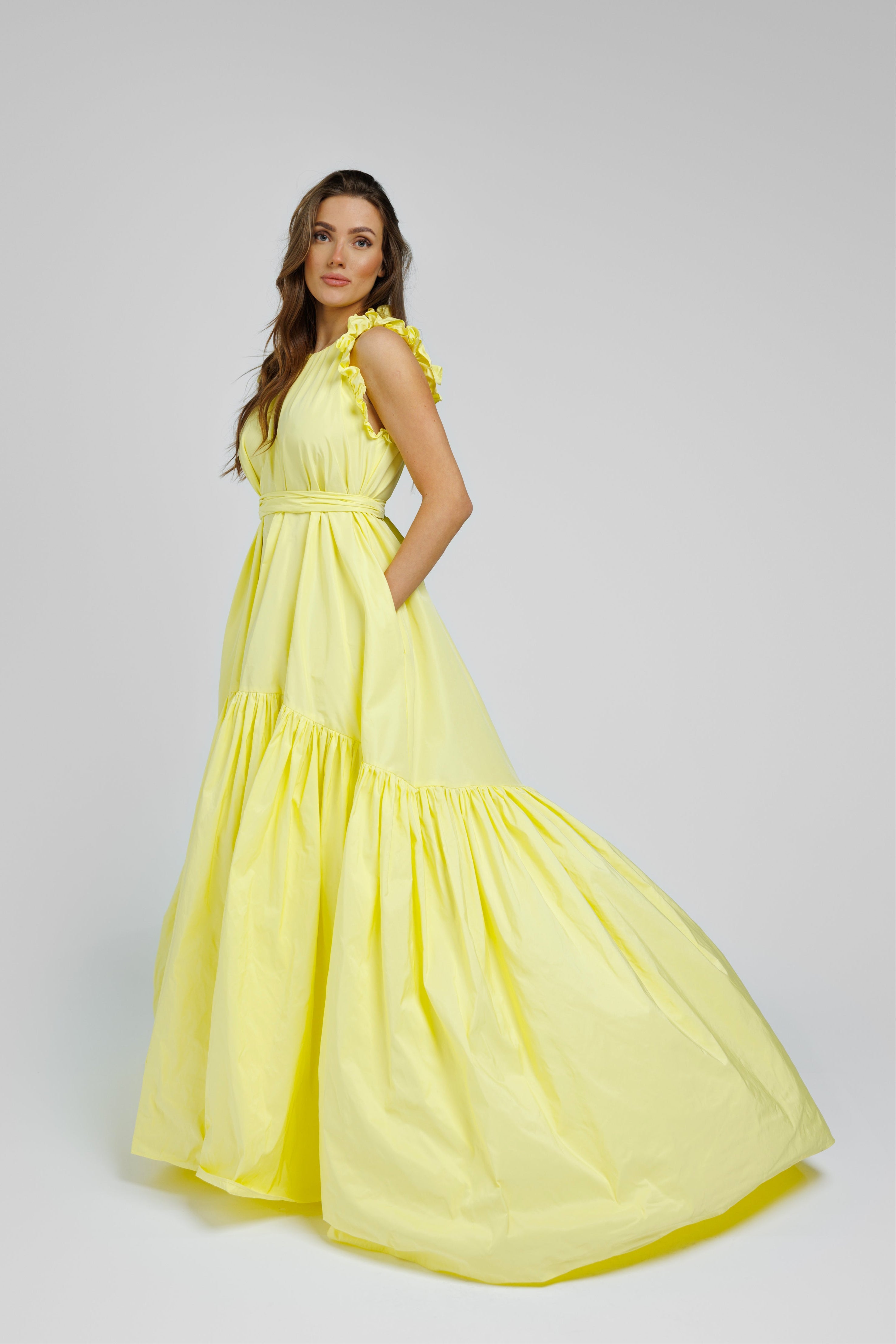 Taft dress Isabella - maxi, yellow