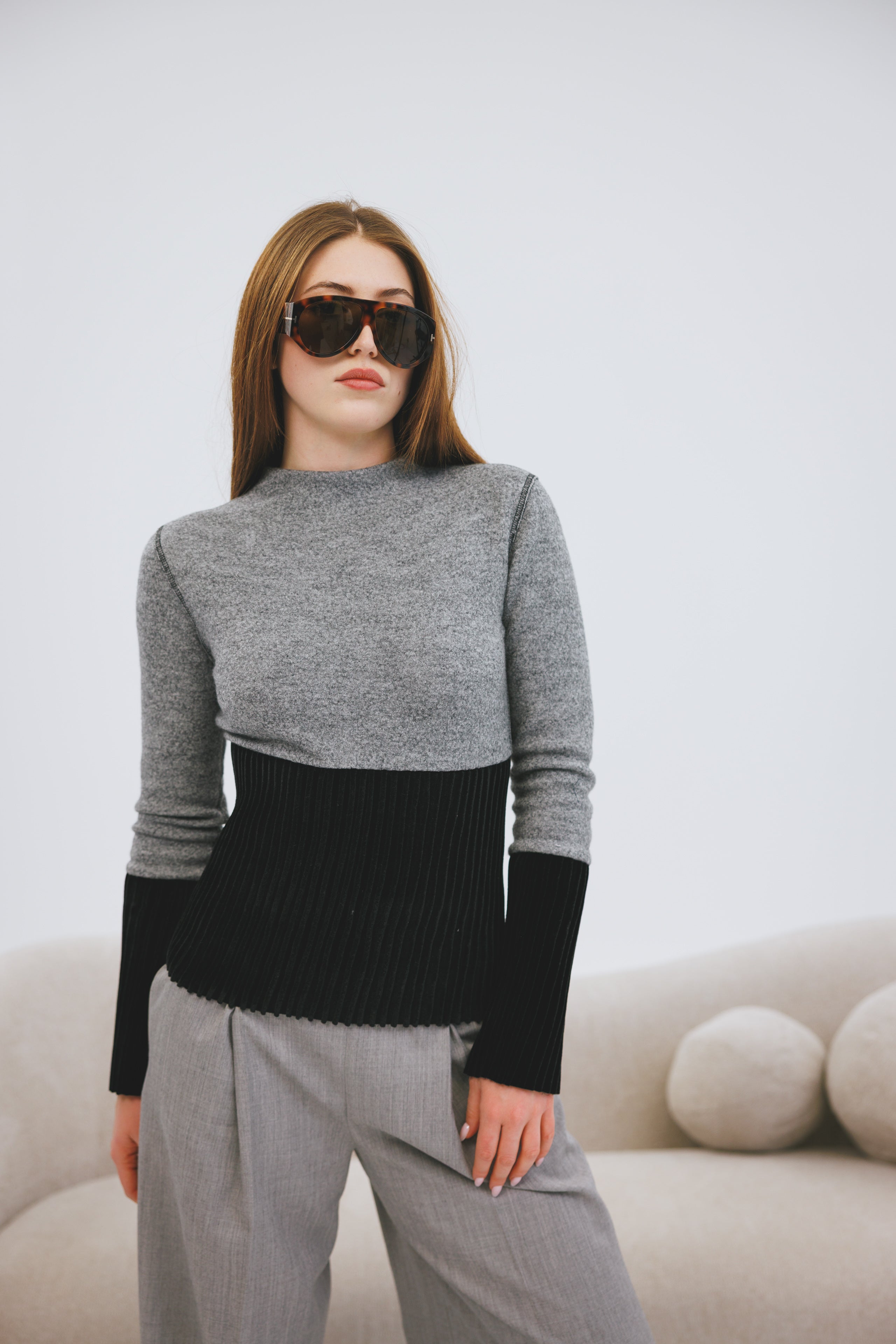 Meriino Peenvillast Pluus - hall ja must