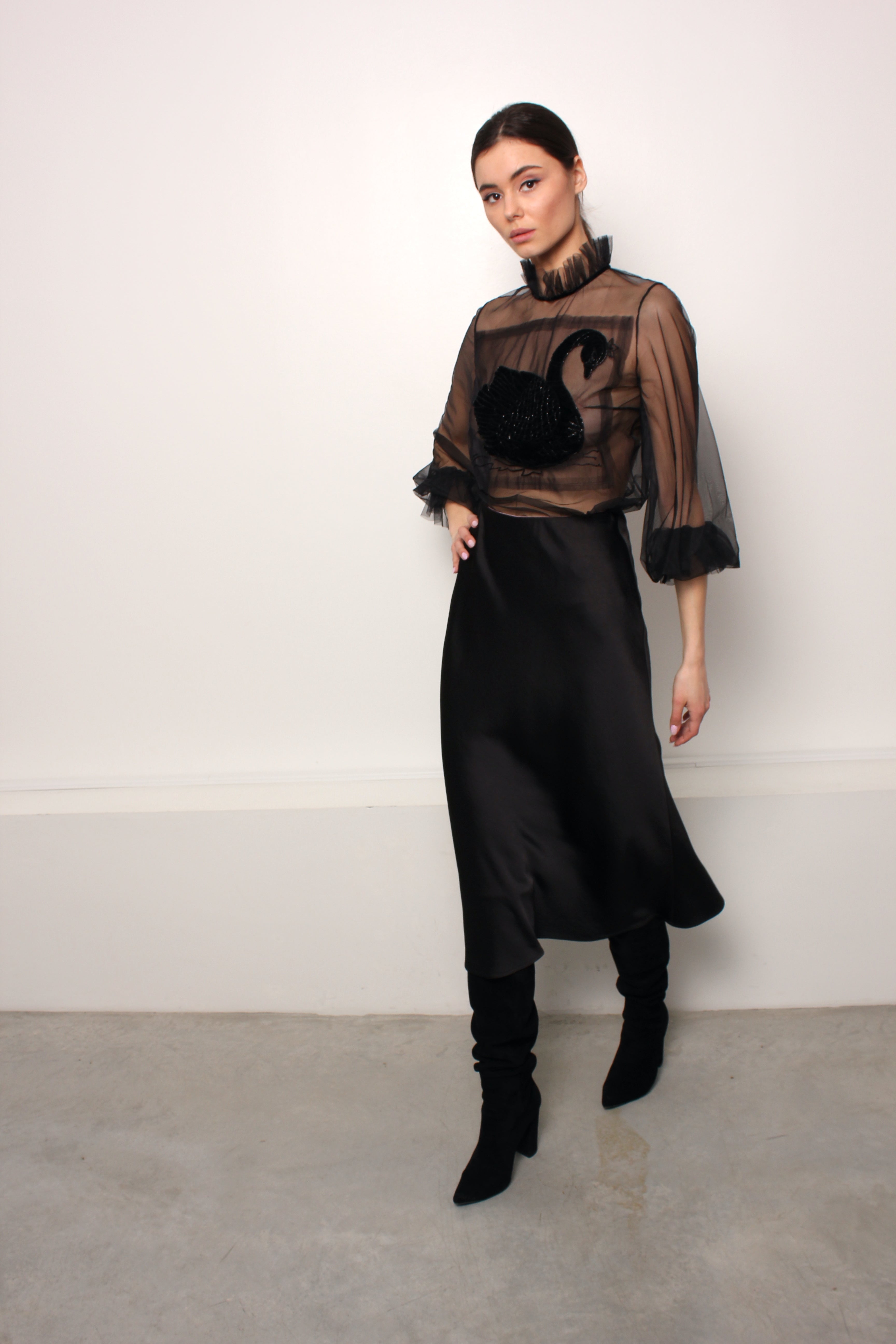 Tulle Blouse Celine - Black, Long Sleeves