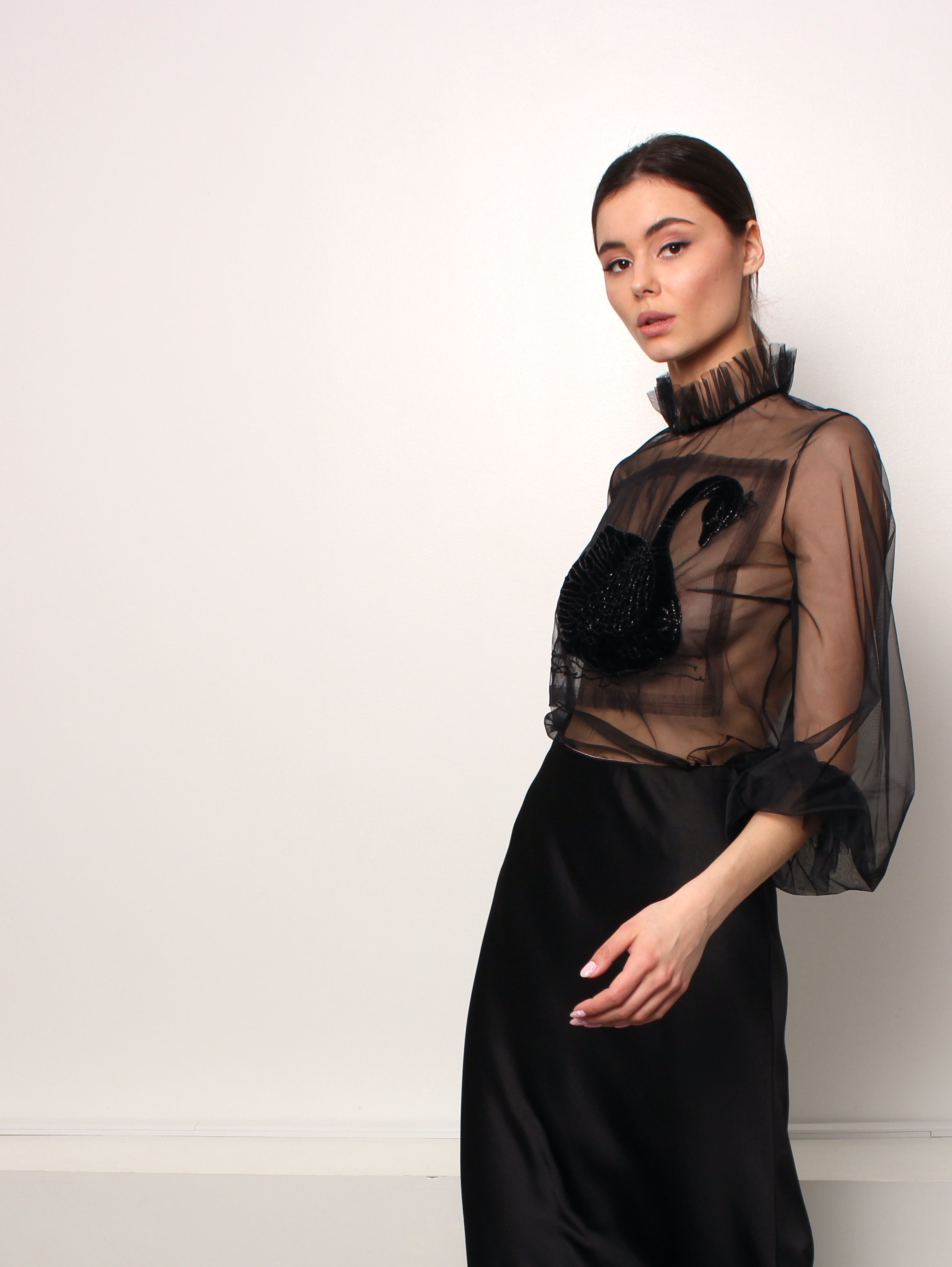 Tulle Blouse Celine - Black, Long Sleeves