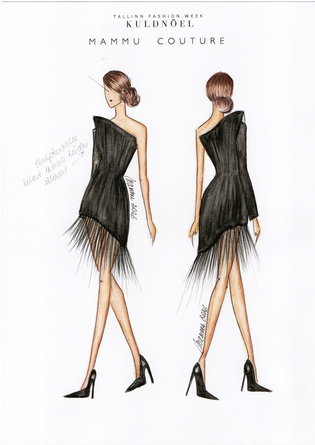 One sleeve dress Zoya with fringe
