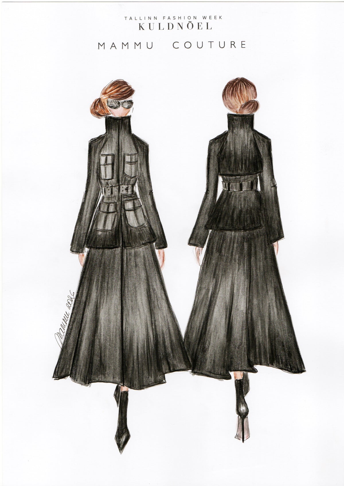 Coat dress Zahara - black, midi, one of a kind