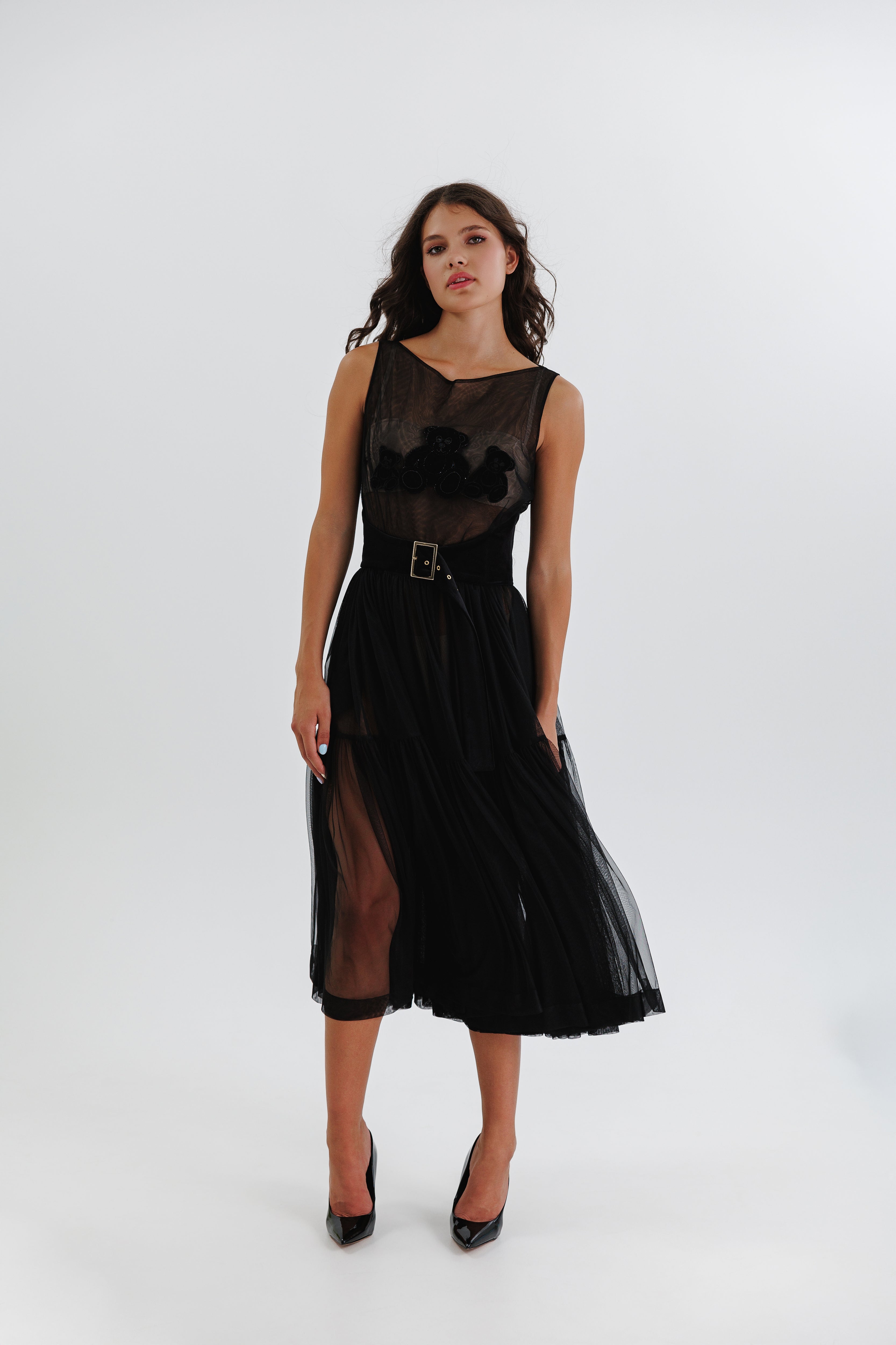 Amara tulle beach dress - Black, midi