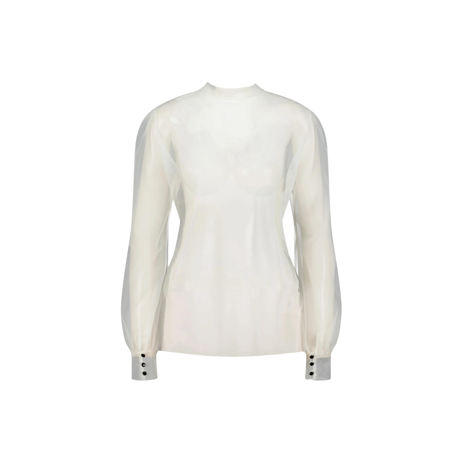 Tulle Blouse Linda - White, Long Sleeves